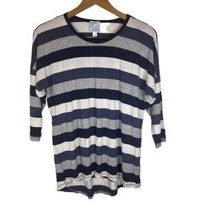 Sunday Womens Striped 3/4 Sleeve Nautical Super‎ Soft Shirt Size Small Preppy